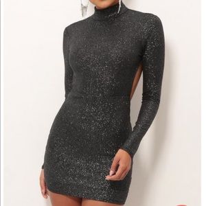 Lucy in the Sky Black Crystal Open Back Dress